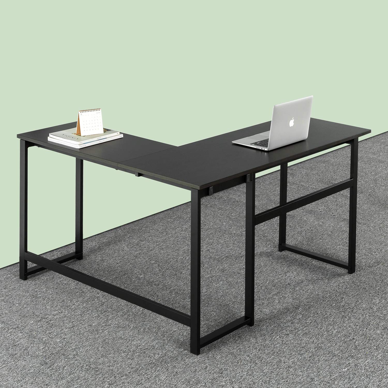 ZINUS Luke 59 Inch Black Metal Corner Desk / L-Shaped Computer Desk / Office Desk / Easy, Bolt Free Assembly