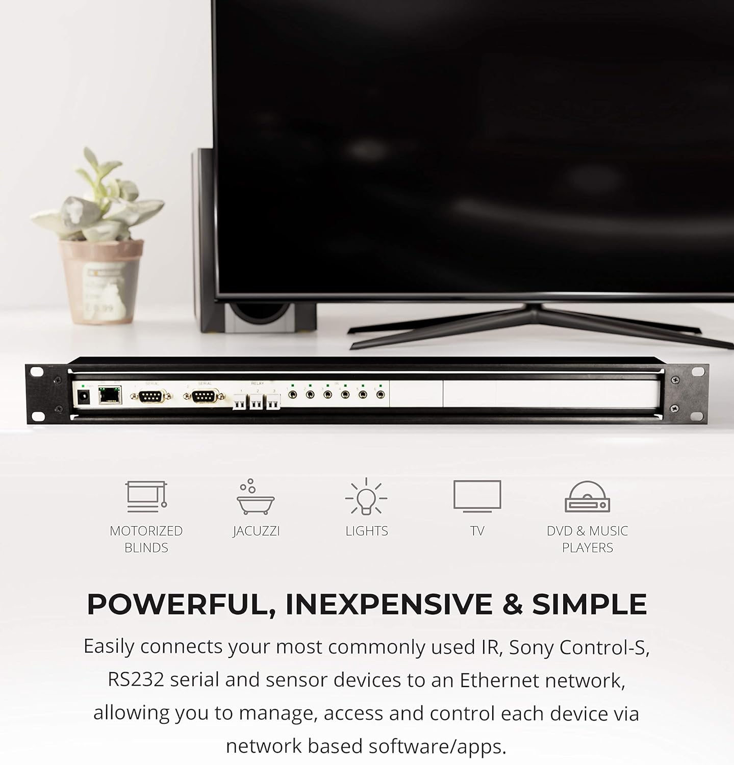 Global Cach&eacute; GC-100-18R Network Adapter with 18-Inch Rack Mount Kit - Connects RS232 Serial, Relay, Infrared Devices and Smart Sensors to a Wired Ethernet