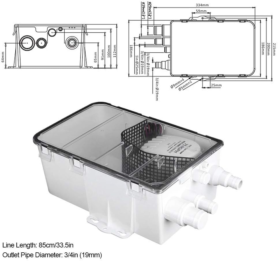 KIMISS Shower Sump Pump System Boat RV Bilge 12V 750GPH Marine Multi Port Drain Box Pack of 2
