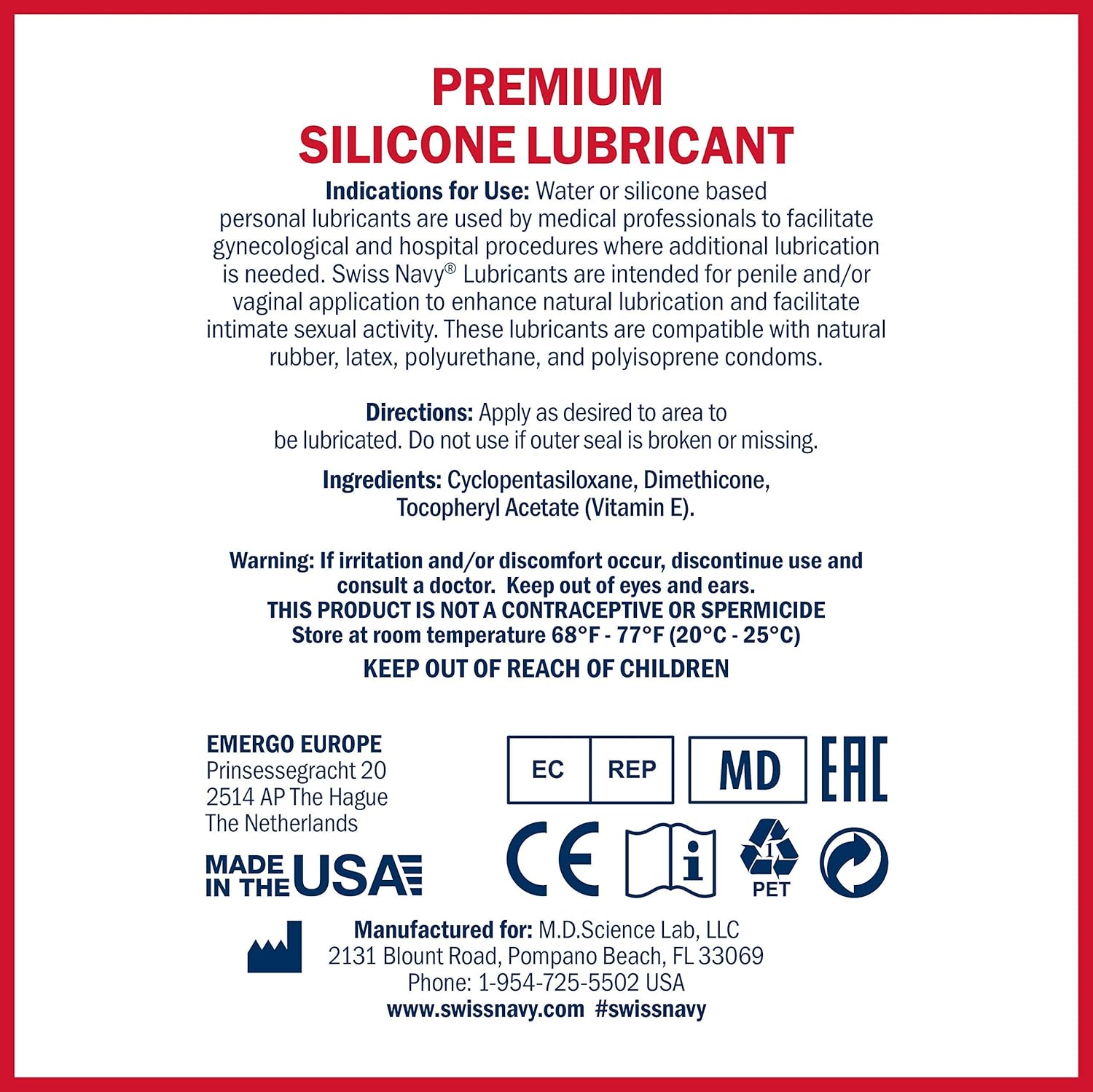 Swiss Navy Premium Silicone-Based Personal Lubricant & Lubricant Sex Gel for Couples, 32 oz. Pack of 2