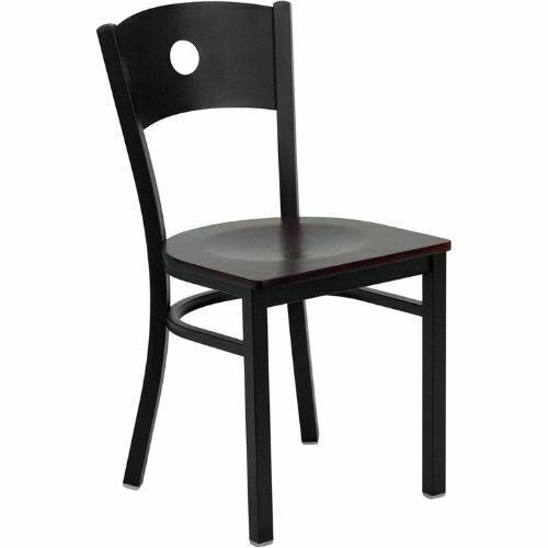 Flash Furniture Hercules Series Black Circle Back Metal Restaurant Chair - Mahogany Wood Seat