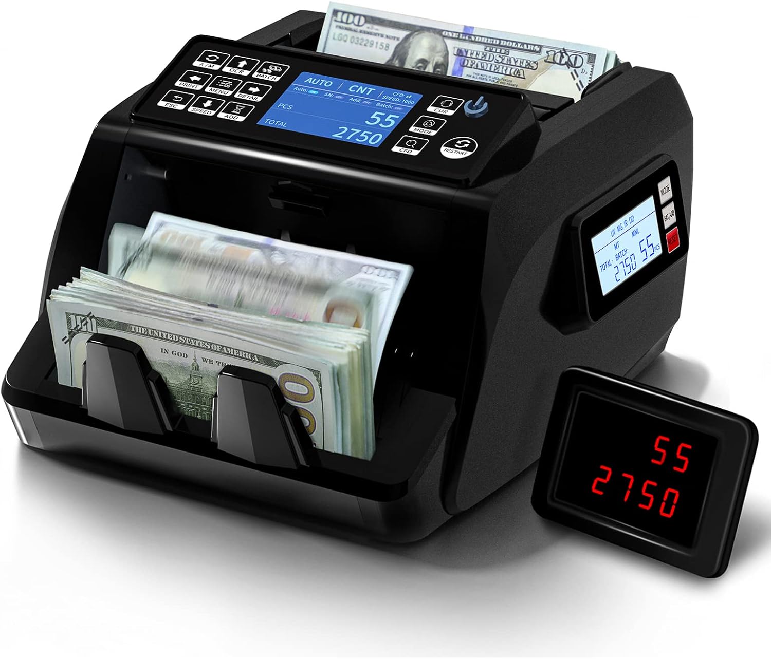 Money Counter Machine, Money Counter Machine Mix Denomination, Bill Counter with 2CIS/UV/MG/IR/MT Counterfeit Detection, Included Value Counting, Cash Counter with Serial Number and Printer Enabled
