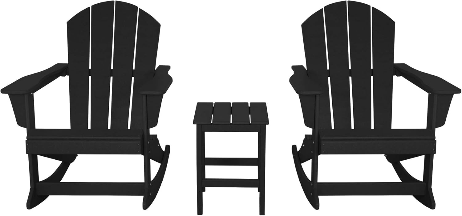 WO 3 Piece Set Outdoor/Patio Poly Adirondack Rocking Chairs with a Side Table (2 Seater), Turquoise