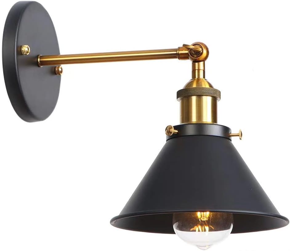 Wall sconces Set of Two, Industrial Wall Sconce, 240 Degree Adjustable Metal Black Vintage Wall Sconce for Kitchen Room Doorway Bedside Bedroom