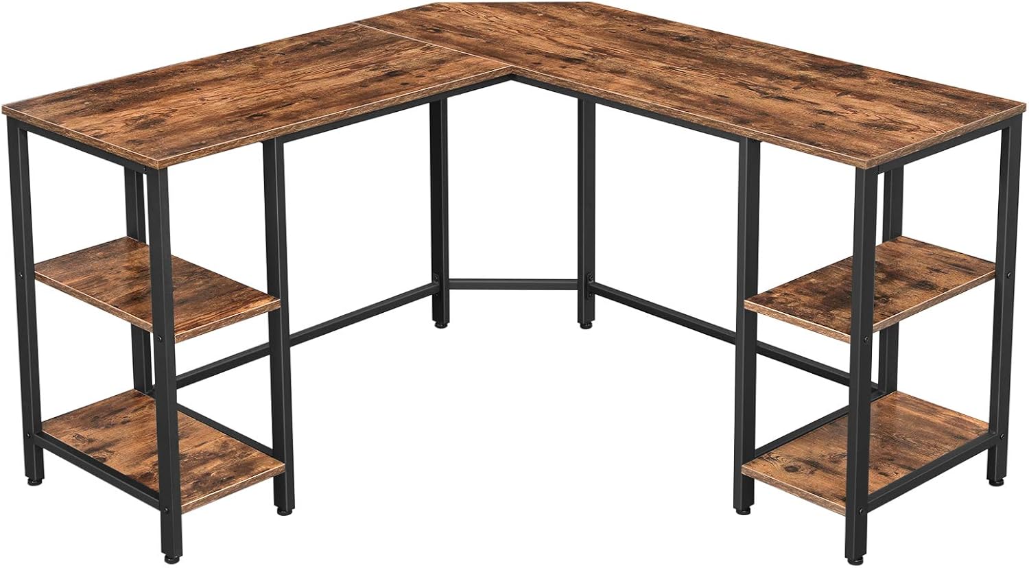 VASAGLE L-Shaped Computer Desk, Corner Desk with Storage for Home Office, 4 Shelves Writing Study Workstation, Industrial Style PC Laptop, Spacious Table Top, Rustic Brown and Black ULWD76X