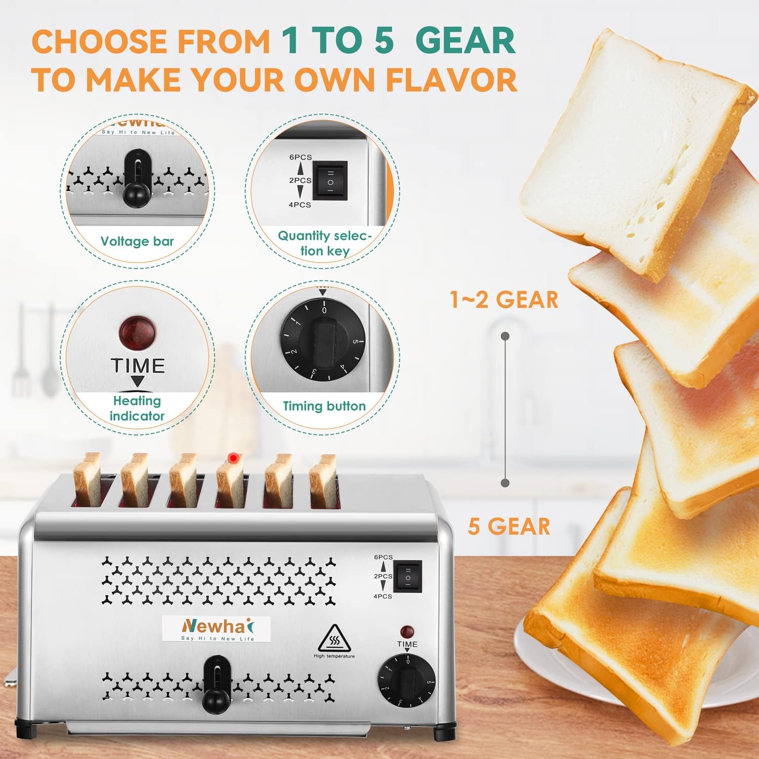 Newhai Commercial Toaster Bread Baking Machine 6 Slices for Restaurant 110V