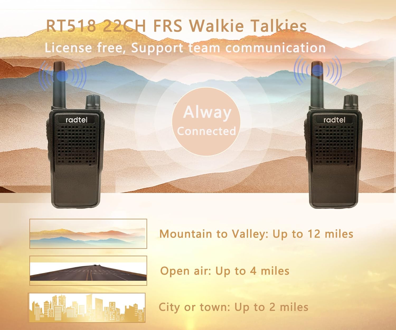 Radtel RT518 Rechargeable Walkie Talkies for Adults Long Range Handheld FRS Two Way Radio 22CH Handsfree VOX for Camping Hiking (4 Pack)
