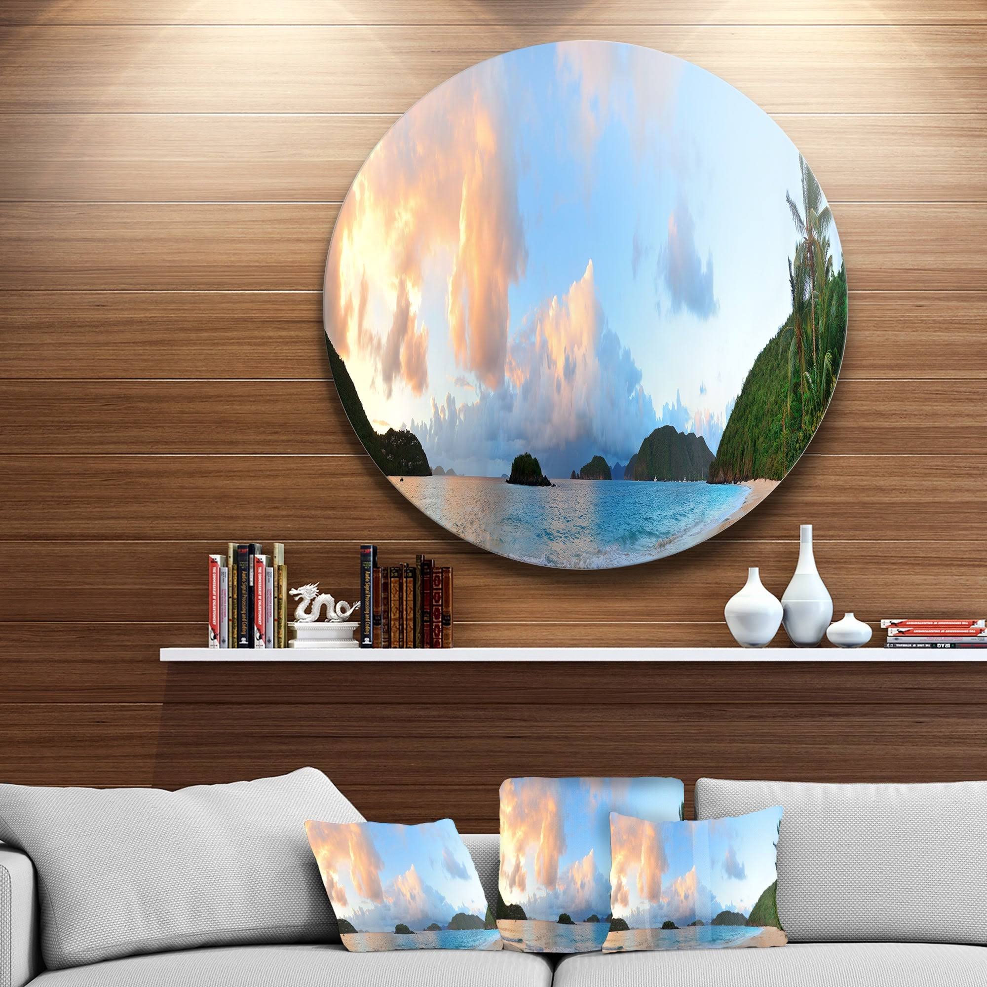 Design Art 'Beach Sunset with Clouds' Photographic Print on Metal, Yellow