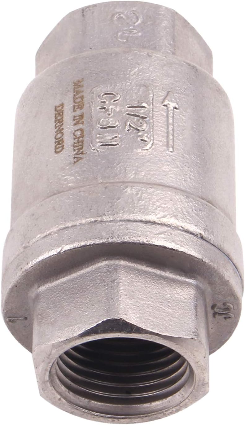 DERPIPE 1/2 Inch Vertical Check Valve SUS304 Spring Loaded Check Valve in-line Low Cracking Pressure CF8M WOG 1000