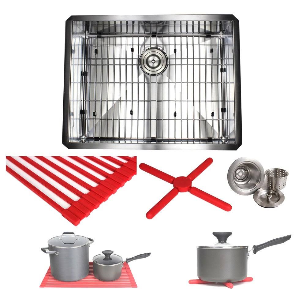 Ariel 26-inch Stainless Steel 16 Gauge Zero Radius Undermount Single Basin Kitchen Sink with Accessories - Stainless Steel