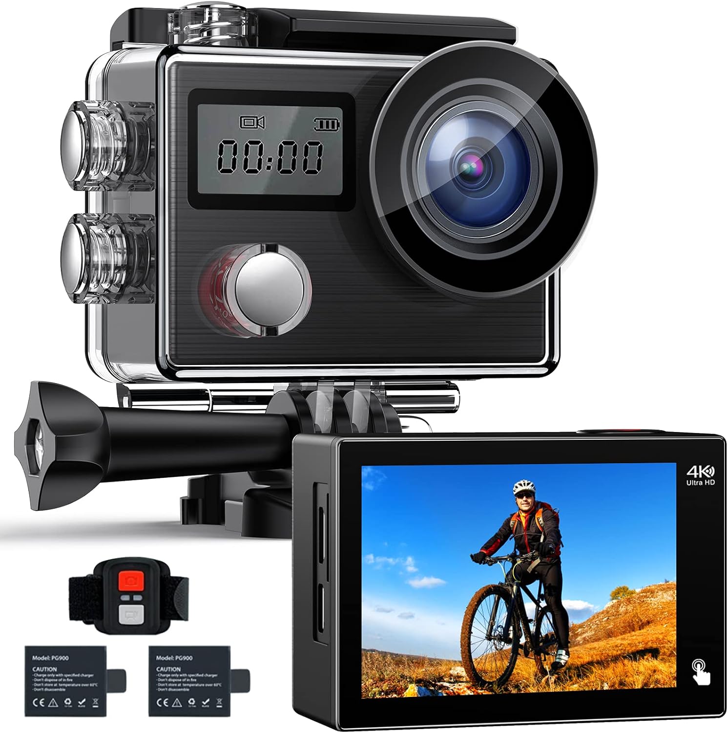 【Upgrade】 Action Camera Native 4K ACTMAN X20C Ultra HD 20MP Waterproof Camera with EIS Support External Mic Touch Screen Remote Control 131ft Underwater Camcorder with 2 Batteries and Accessories