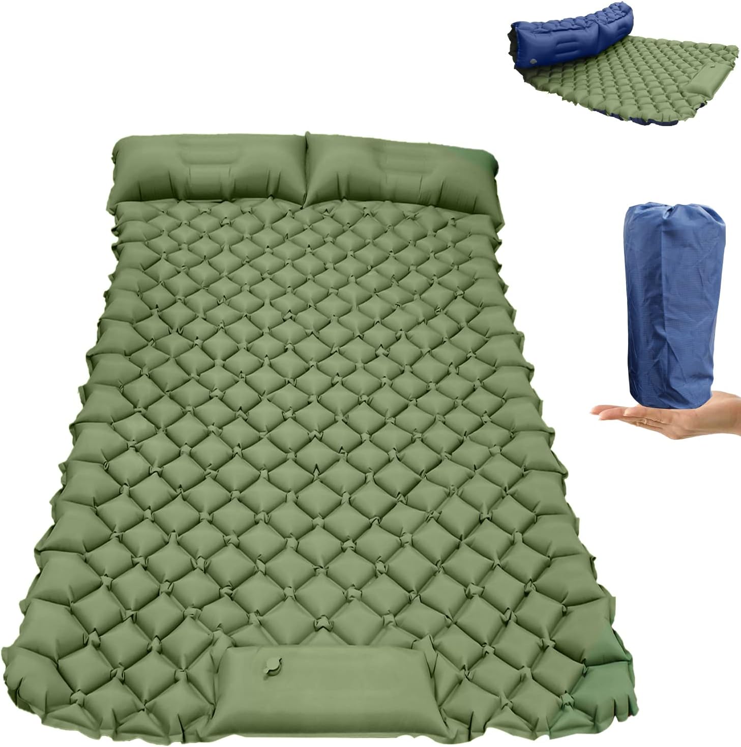 2 Person Sleeping Pad, Built-in Pump Ultra Light Foot Pressure Inflatable,2.5 Inches Thick,Lightweight and Compact , Durable Waterproof for Backpacking Travel, Camping, Hiking(Double Color)