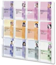 Clear Literature Rack, Combination, 6 Magazine Pockets, 12 Pamphlet Pockets