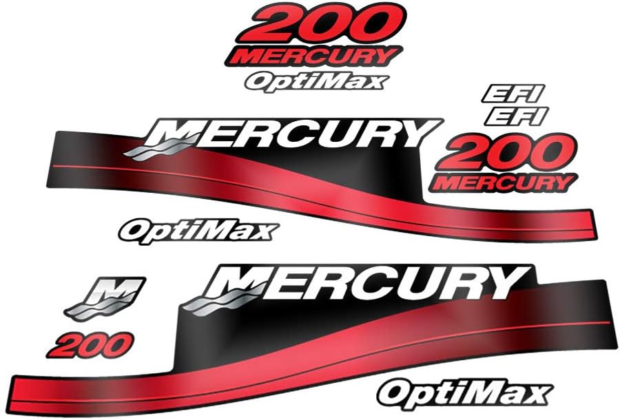 Mercury Outboards 200 Optimax (1999-2004) Red Outboard Compatible Replacement Decal (Sticker) Set