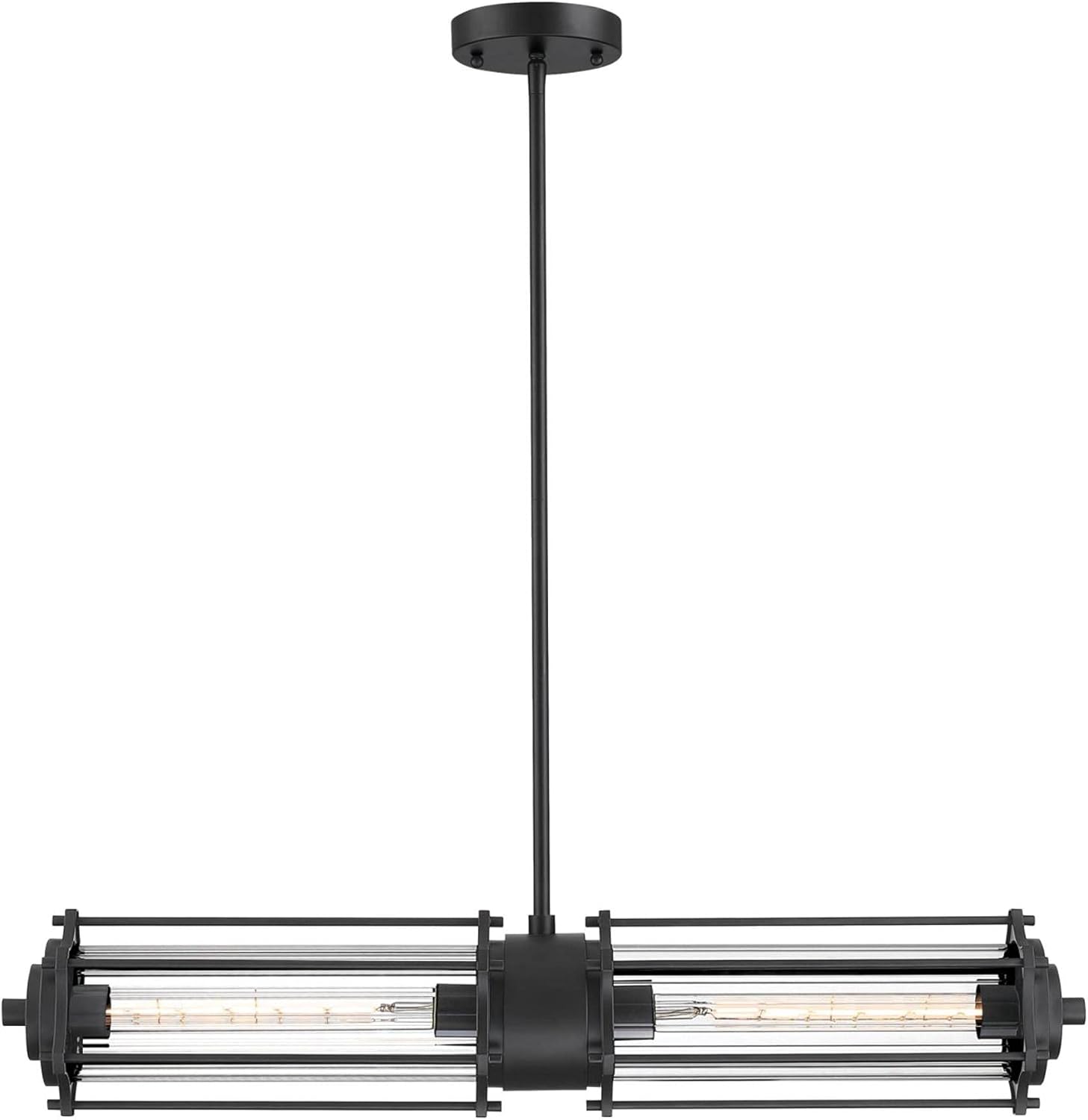 Westinghouse Lighting 6118400 Marlowe Industrial-Style Two-Light LED Indoor Pendant Light, Matte Black Finish, Clear Ribbed Glass