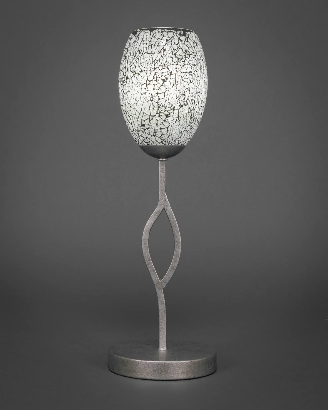 Toltec Lighting-140-AS-4165-Revo - 5 inch One Light Mini Table Lamp Aged Silver Finish with Black Fusion Glass