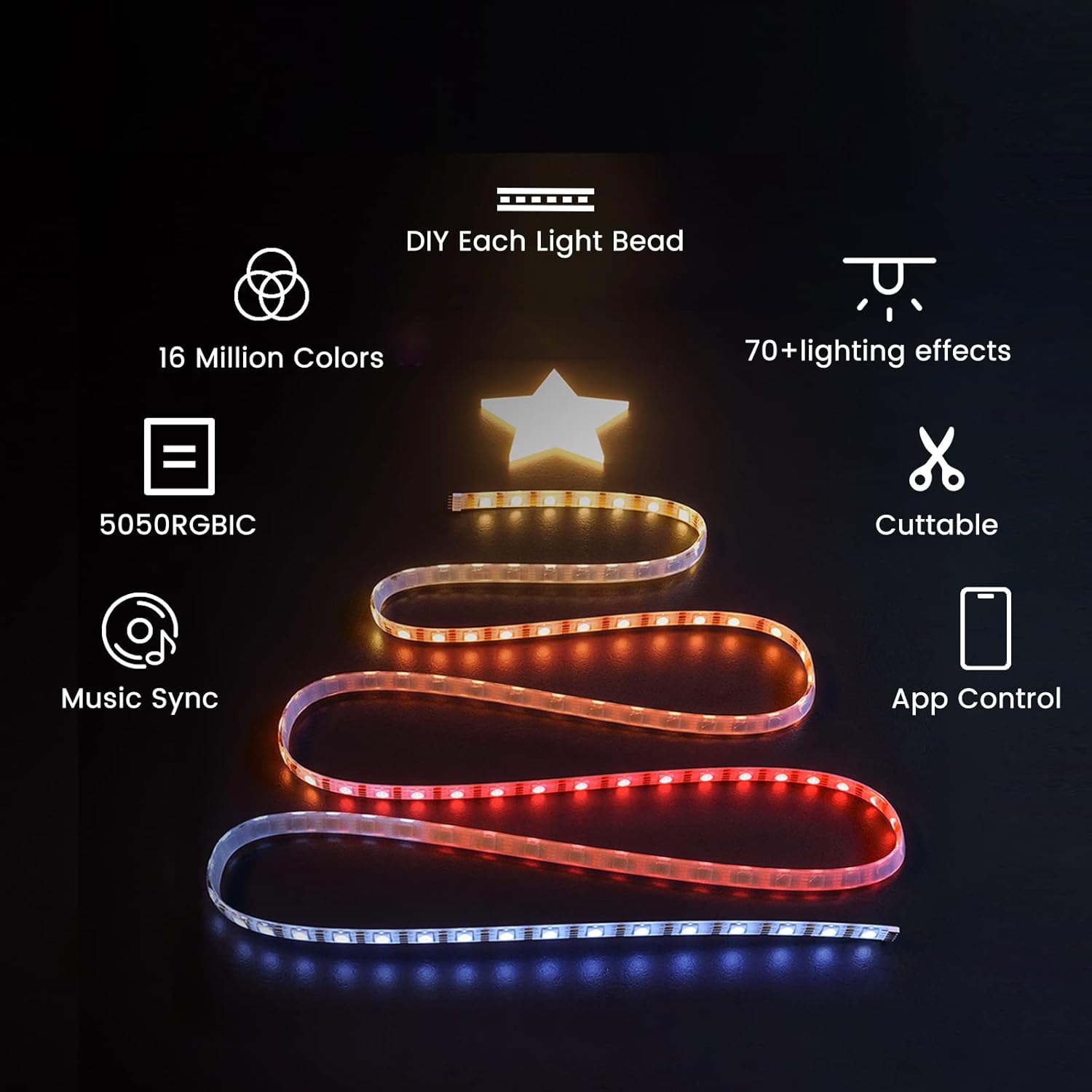 Cololight LED Strip Lights 2M/6.6ft Smart Strips Lights for Bedroom APP&HomeKit Control Beads Customized Music Sync TV Backlight Gaming Room Decor Work with Google&Alexa Pack of 2