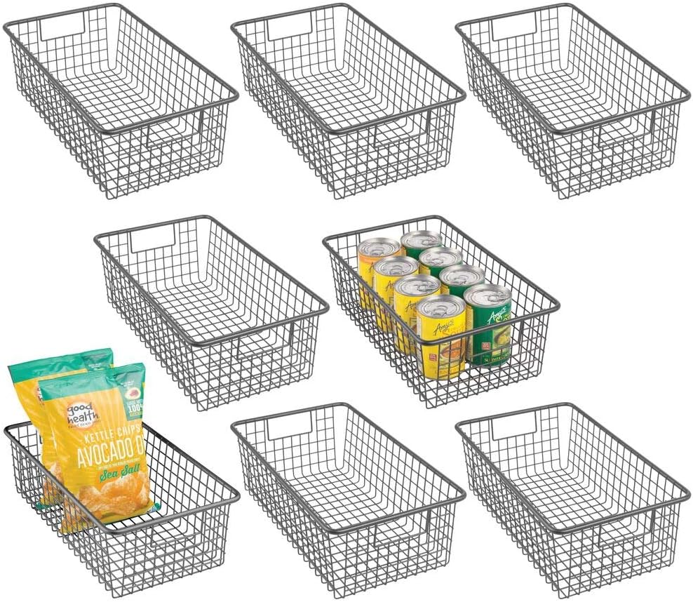 mDesign Modern Farmhouse Deep Metal Wire Storage Organizer Bin Basket with Handles for Kitchen Cabinets, Pantry, Closets, Bedrooms, Bathrooms, Laundry Rooms, Garages - 8 Pack - PC Bronze Pack of 2