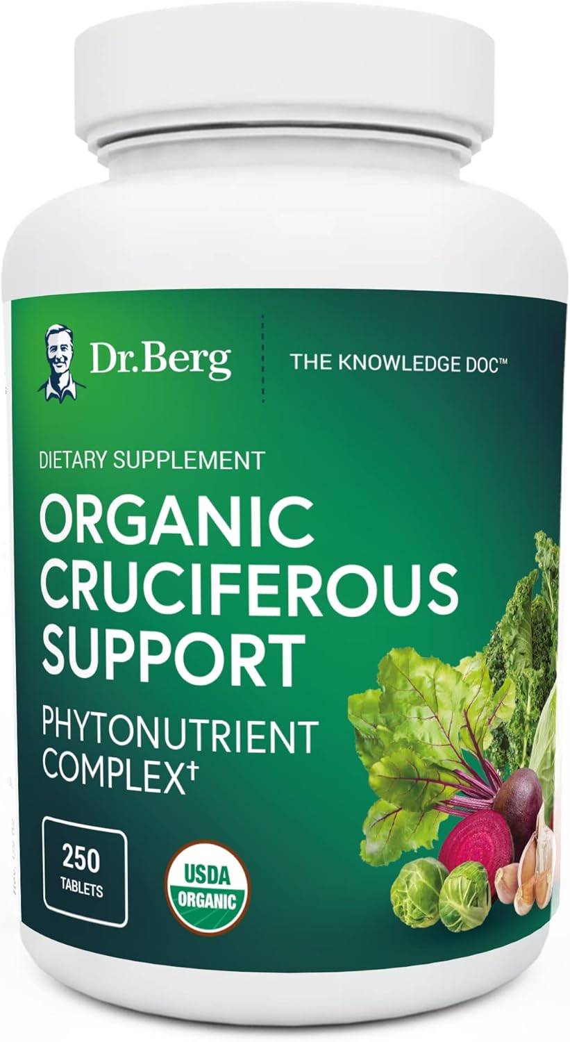 Dr. Berg's Organic Cruciferous Support - New Version of Whole Food Vegetable Supplement with 11 Phytonutrient Complex Superfoods - Helps Boost Energy, Immune System and Liver Detox - 250 Tablets Pack of 2