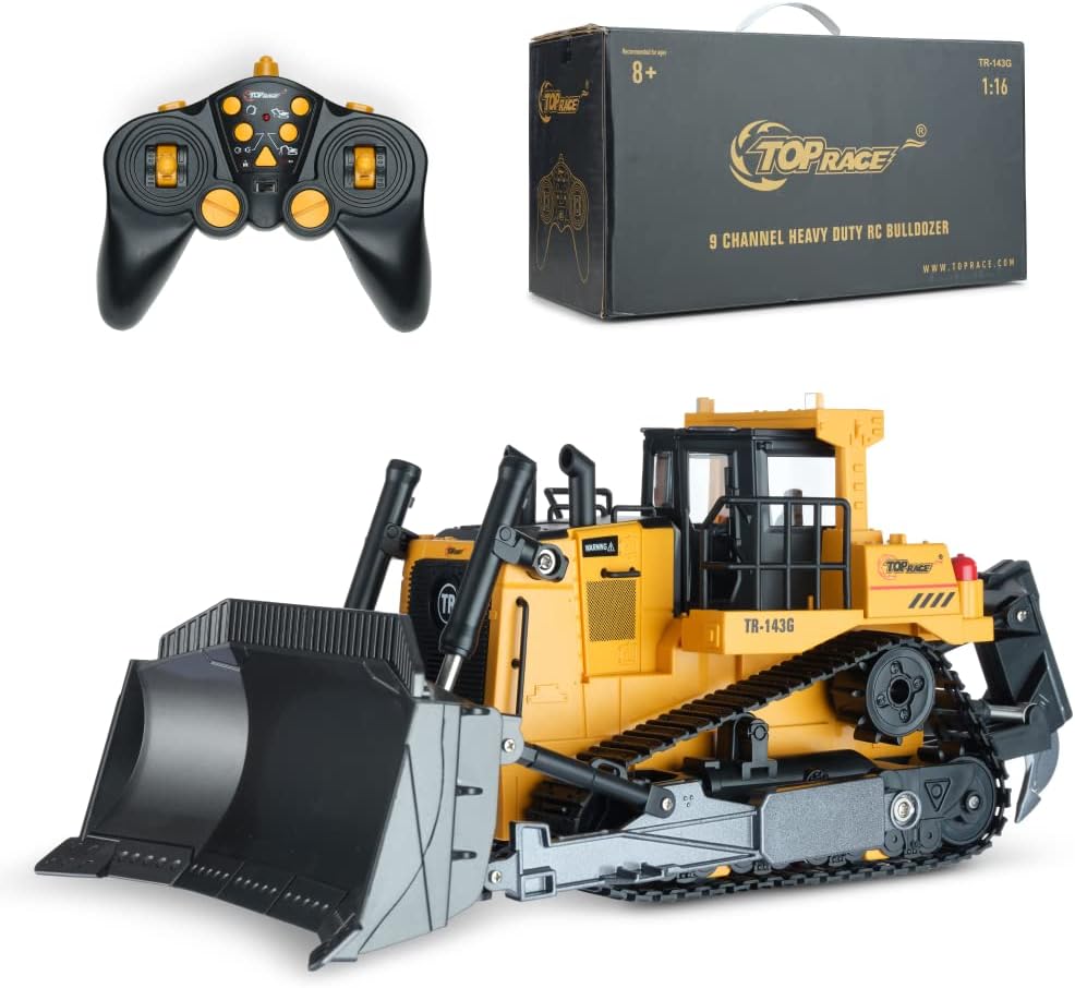 Top Race Remote Control Bulldozer 5 Channel〡Heavy Duty Hobby Grade RC Loader for Boys and Adults〡RC Construction Vehicle with Remote Control Backhoe〡Wonderful Easter Gift for Kids