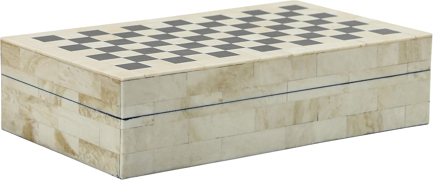 Sagebrook Home 16143 Resin Set of 2 Checkered Boxes, Black/White