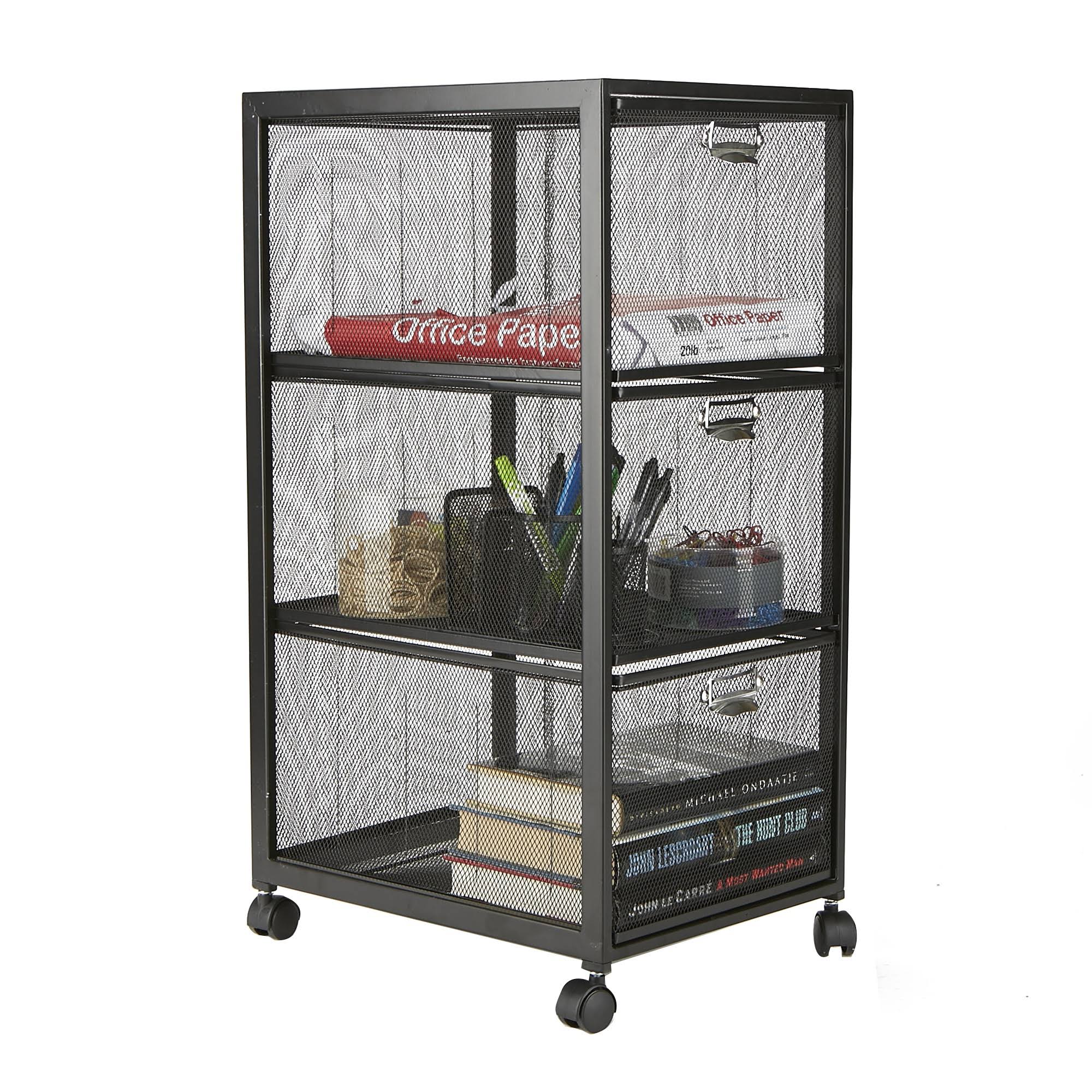 Mind Reader 3-Tiered Drawers Cart, Rolling Cart, Utility Cart, Black