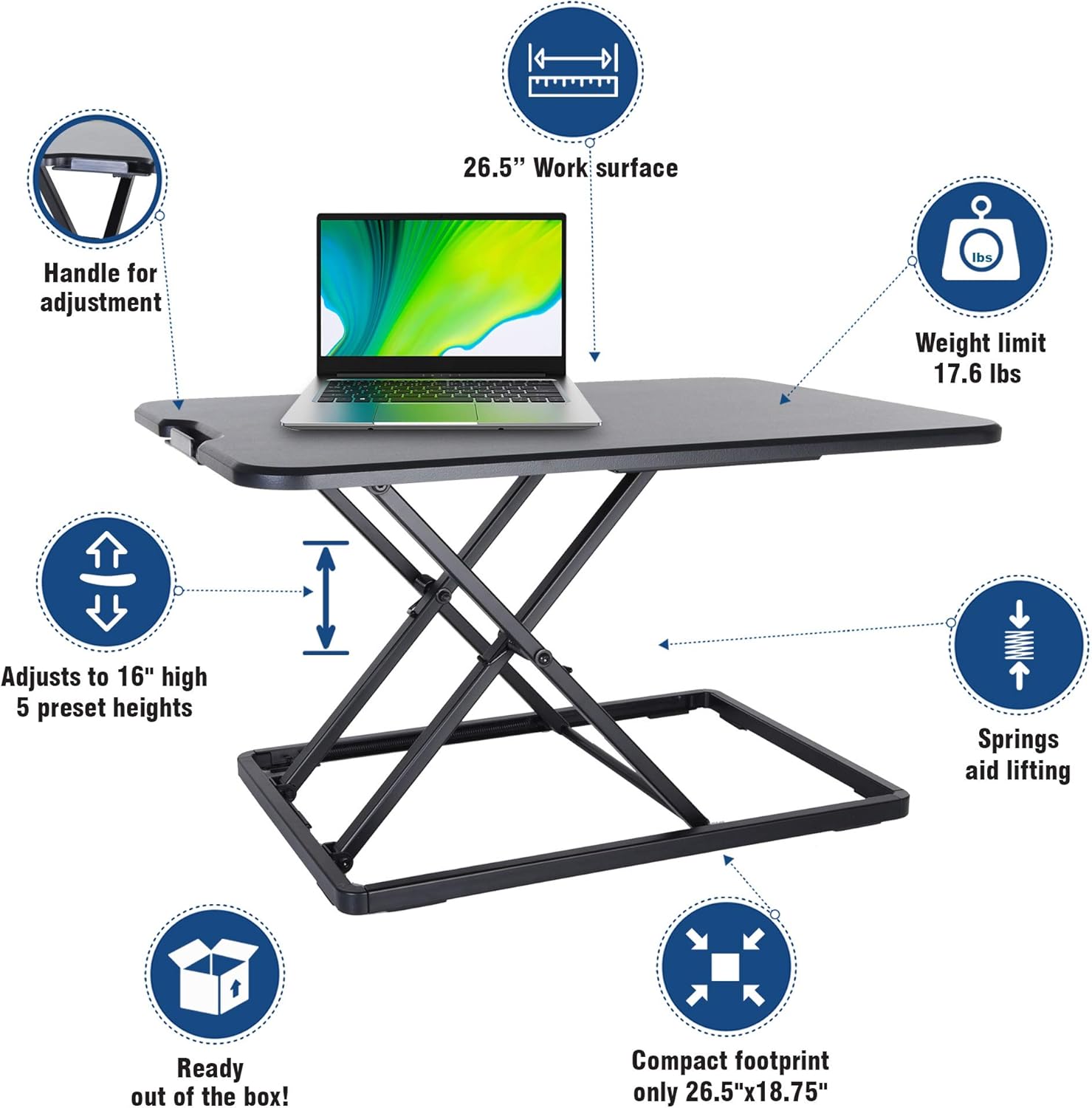 Conquer Compact Standing Desk Height Adjustable Monitor Rise Tabletop Sit to Stand Workstation Pack of 2