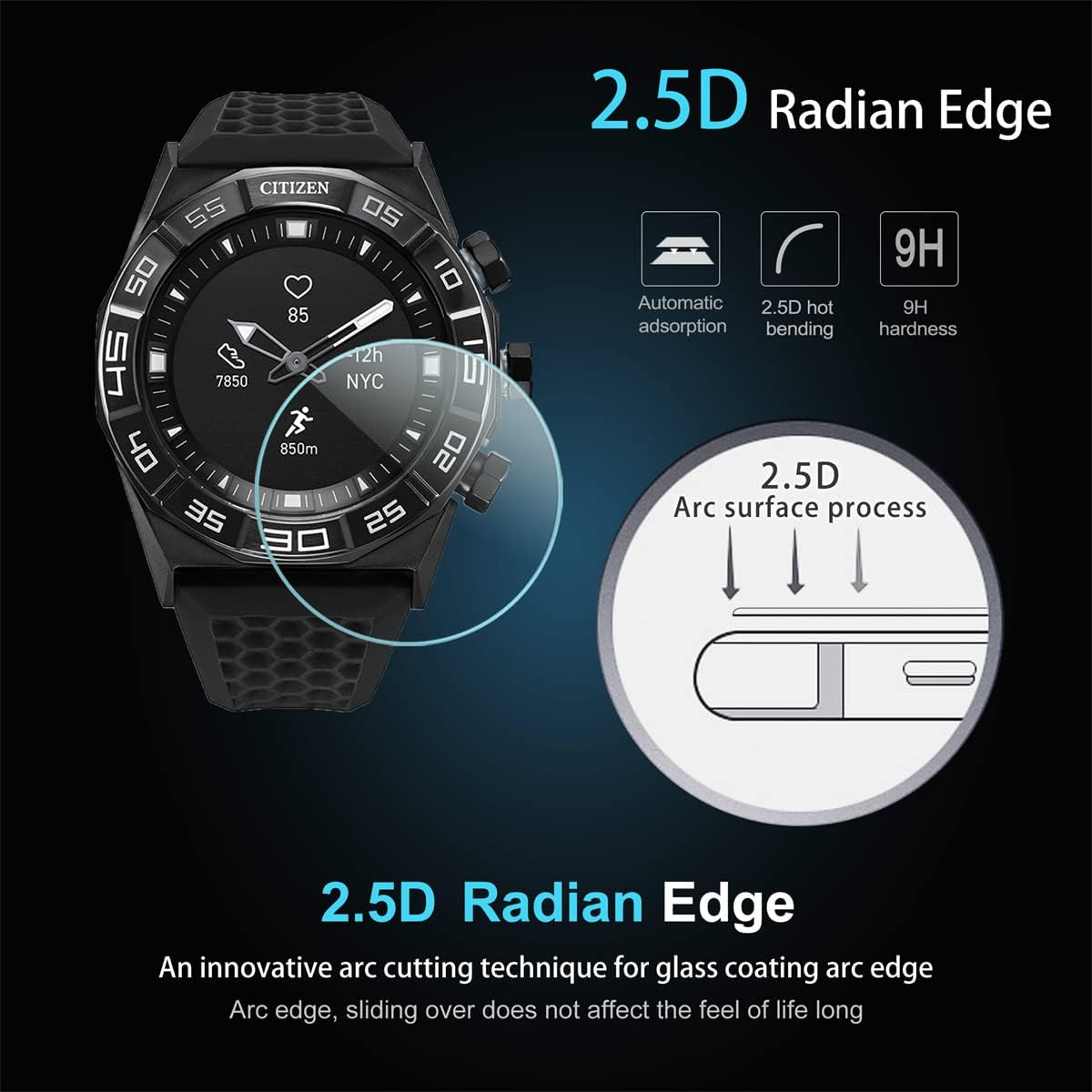 Suoman 3-Pack for Citizen CZ Smart Hybrid Screen Protector Tempered Glass, for Citizen CZ Smart Hybrid Smartwatch Screen Protector [Anti-Scratch]