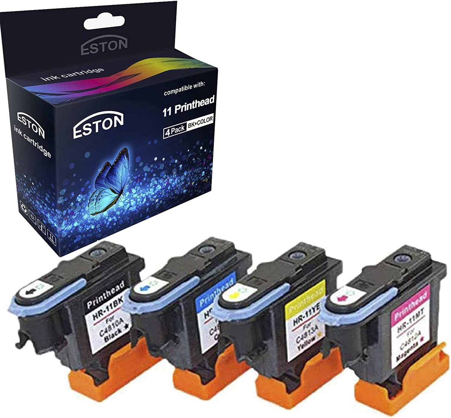 ESTON Remanufactured Print Head Replacement for HP 11 Printhead for HP Designjet 70 90 100 110 500 510 500ps 800ps 9110 K850 (Black Cyan Magenta Yellow) 4 Pack