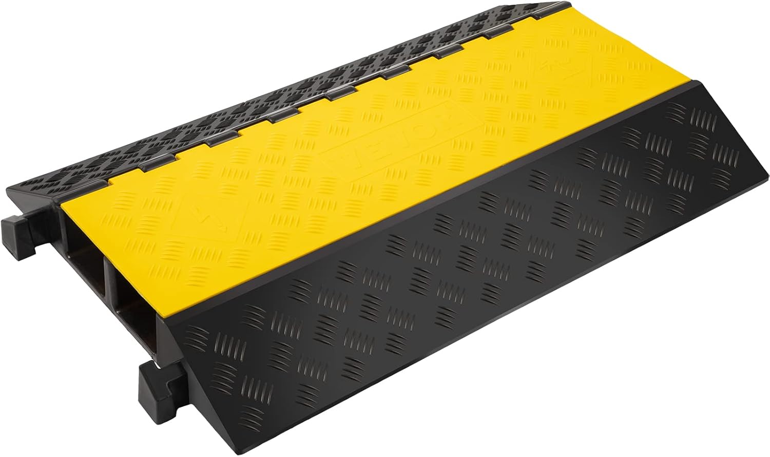 Happybuy Large 2-Channel Cable Protectors Rubber Cable Ramps 66000lbs per Axle Capacity Protective Cable Wire Cord Ramp Driveway Rubber Traffic Speed Bumps Cable Protector Pack of 2
