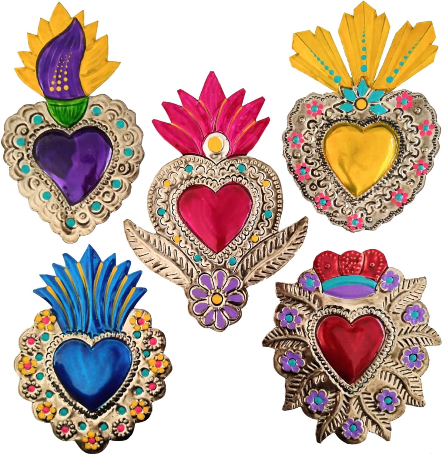 Mexican Tin Hearts 5 Pieces Art Wall Decor 6