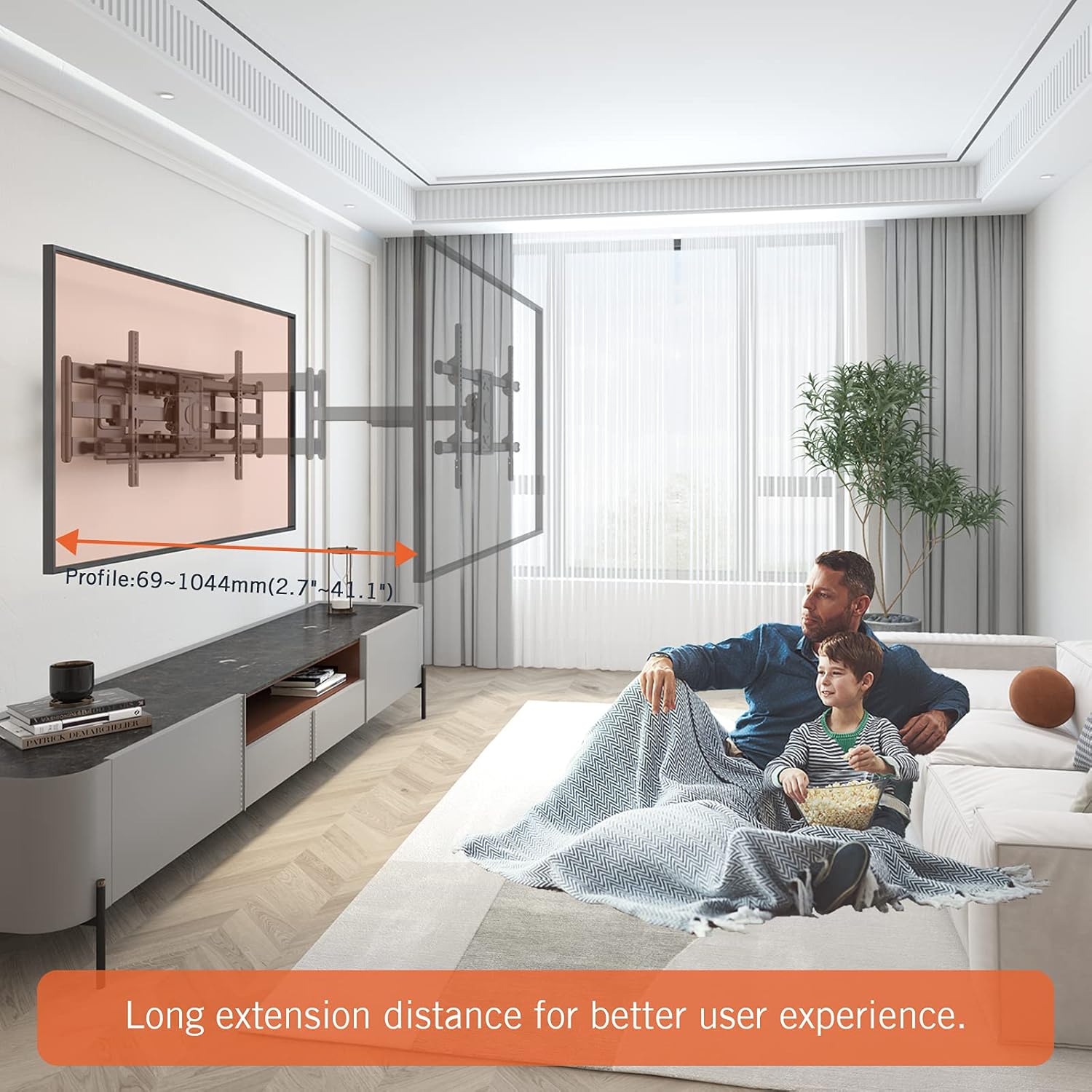 Long Arm TV Mount, Full Motion Dual Arm TV Bracket with 41.1 inch Extended Articulating Arm, TV Wall Mount fits 43-90 inch LED LCD Flat & Curved Screens, Holds up to 176lbs, Max VESA 800x400mm