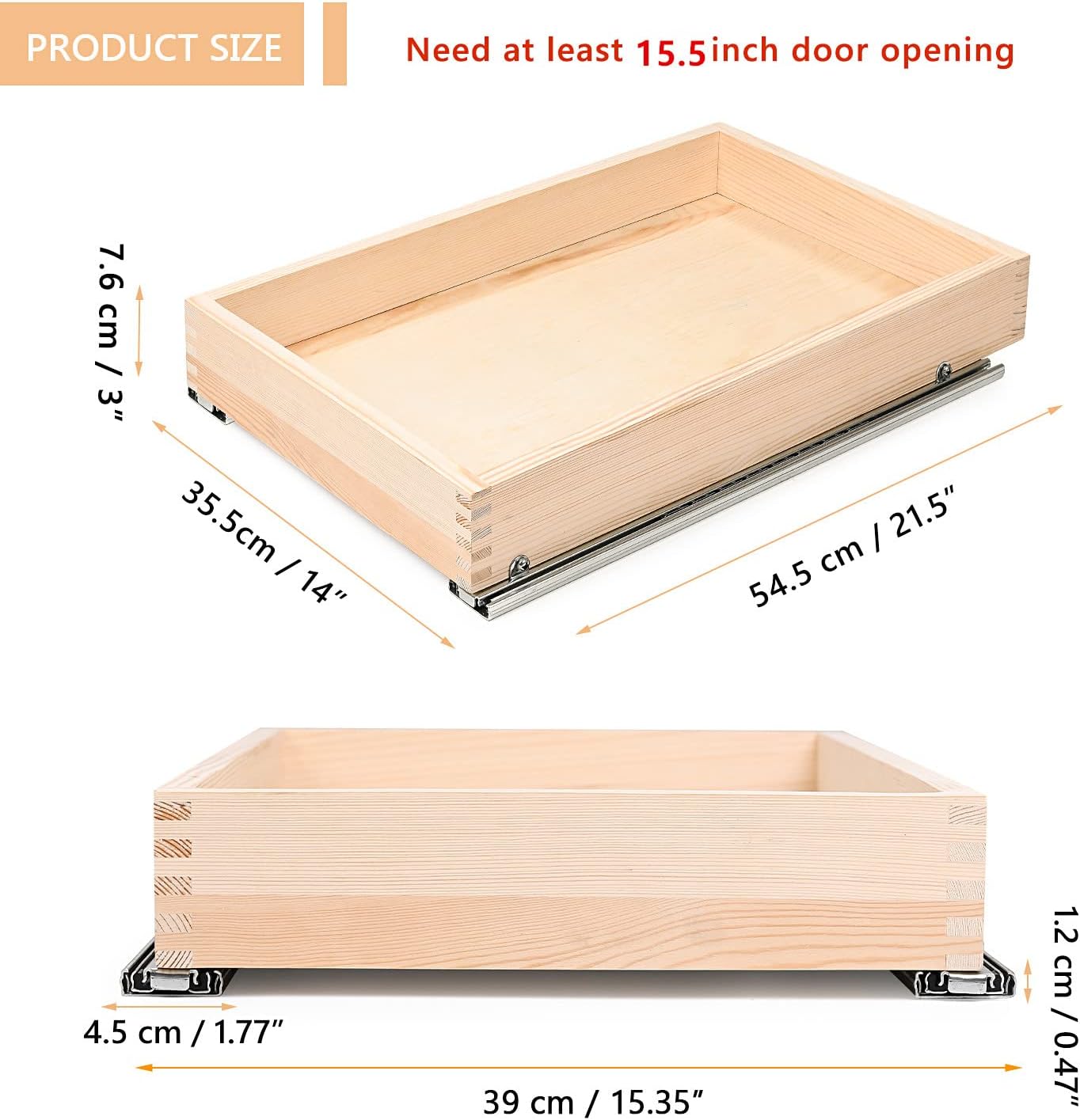 Mulush Pull Out Tray Cabinet Drawer Organizer, Slide Out Wood Cabinet Kitchen Storage Shelves, 14”W x 21”D, Requires At Least a 15.5” Cabinet Opening Pack of 2
