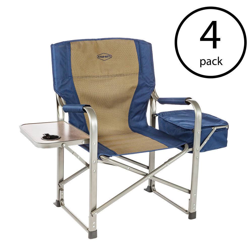 Kamp-Rite Camp Folding Director&s Chair with Side Table u0026 Cooler (4 Pack)