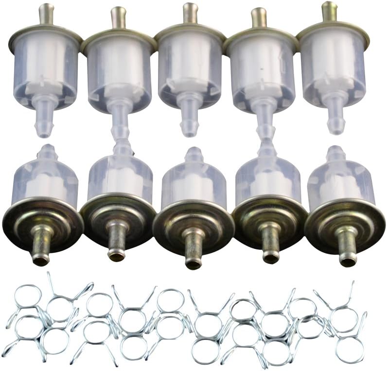 GOOFIT Fuel Filter with clips for Universal Motorcycle Scooter Dirt Bike Pack of 10