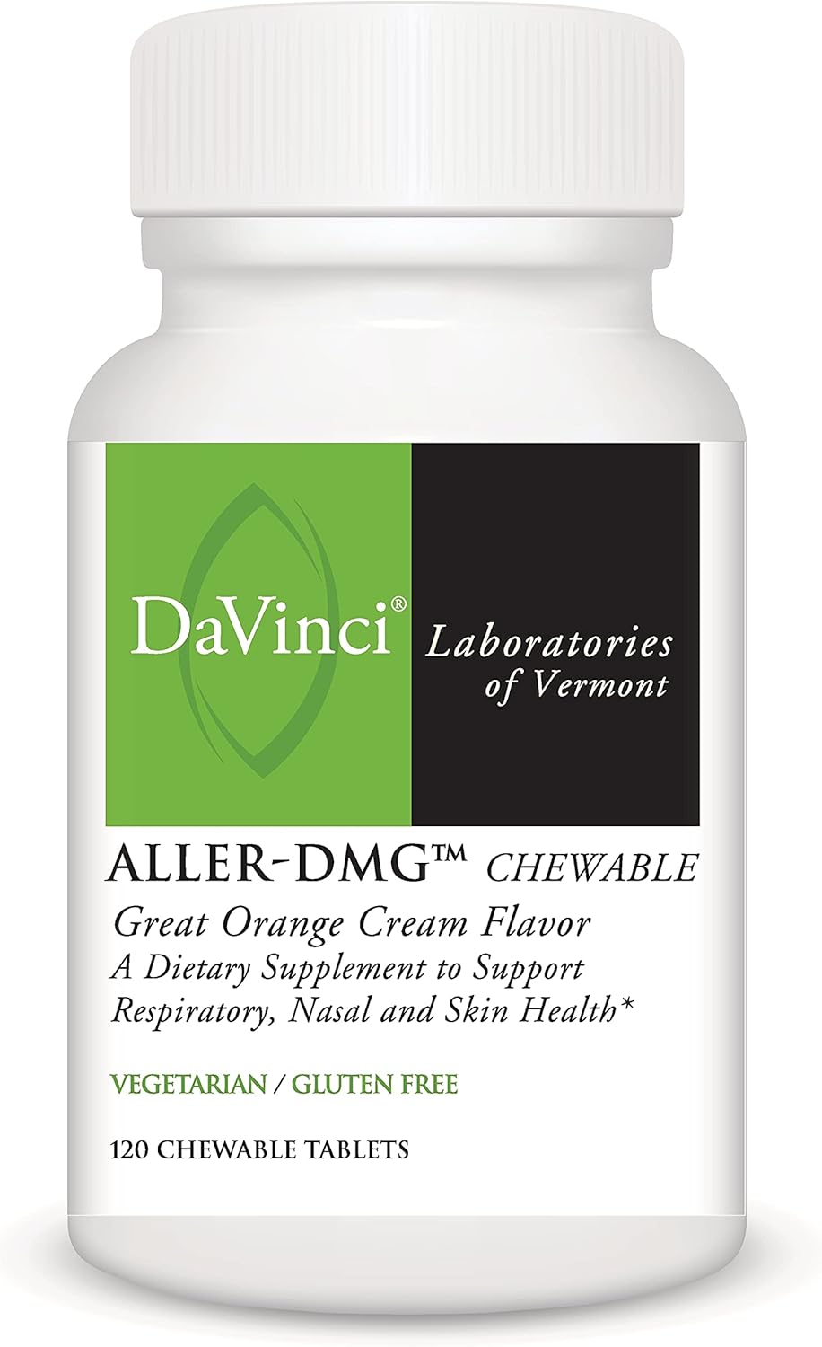 DaVinci Laboratories of Vermont Aller-DMG with Quercetin and Bromelain, Orange Cream, 120 Chewable Tablets - Histamine Blocker, Supports Respiratory, Nasal and Skin Health, Yellow (Pack of 1) Pack of 2