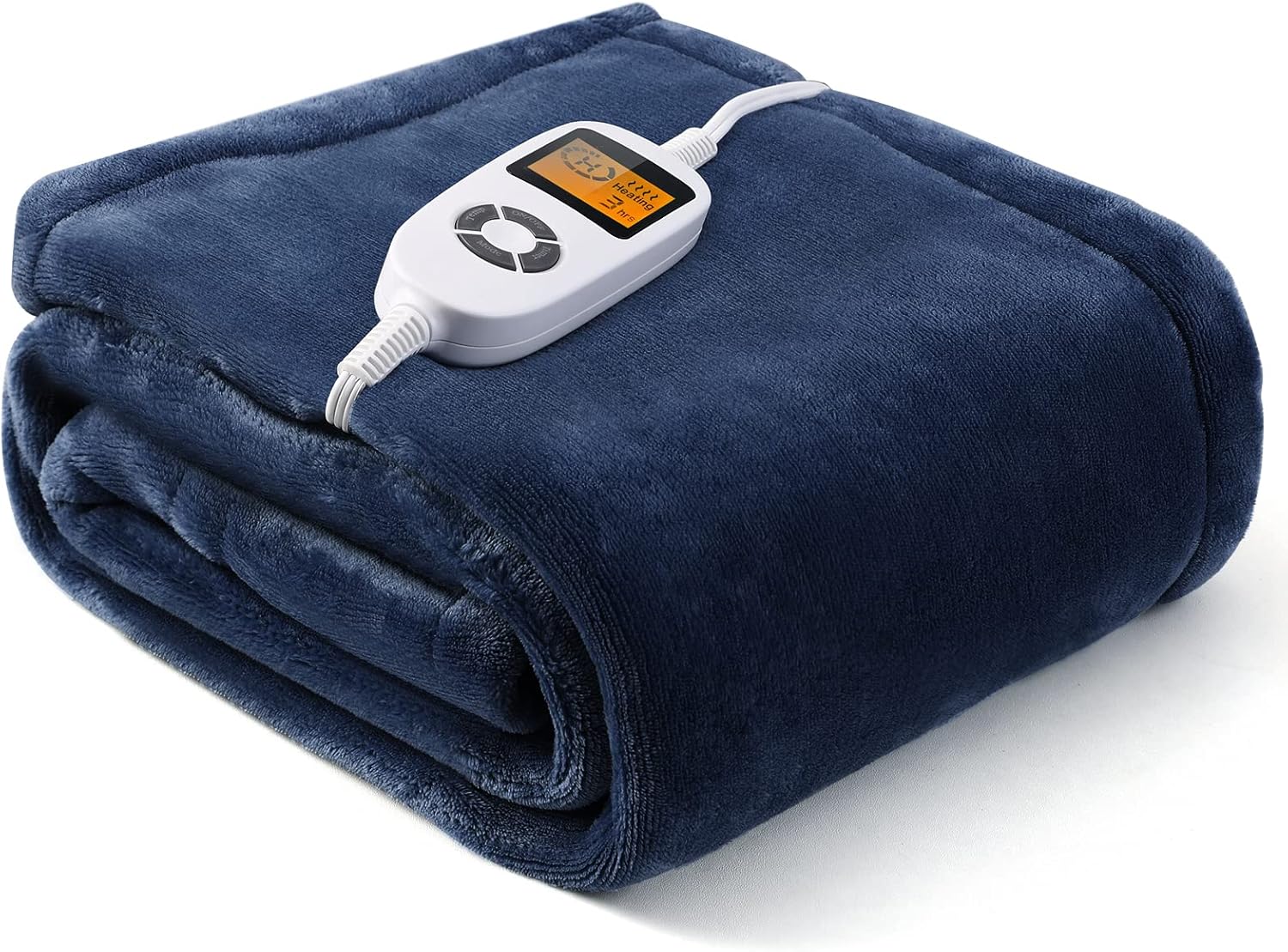 Electric Heated Blanket Throw 50'' x 60'' Fast Heating Soft Flannel Blanket Full-Body Coverage 10 Heating Levels 3 Timer Settings& Auto-Off, Machine Washable (Blue)