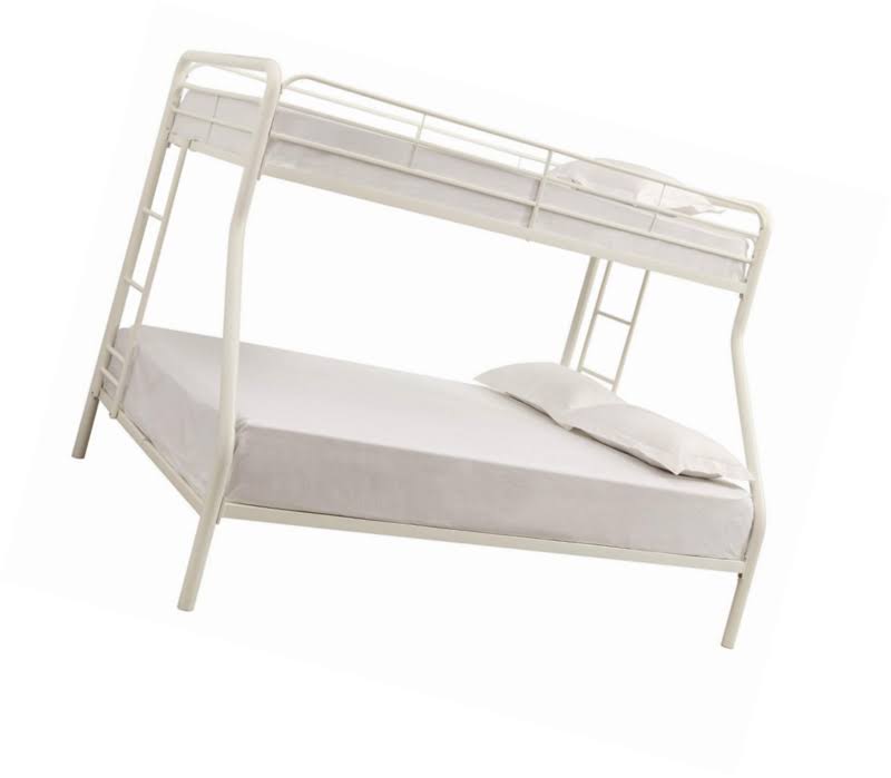DHP Twin-Over-Full Bunk Bed with Metal Frame and Ladder, Space-Saving Design, White