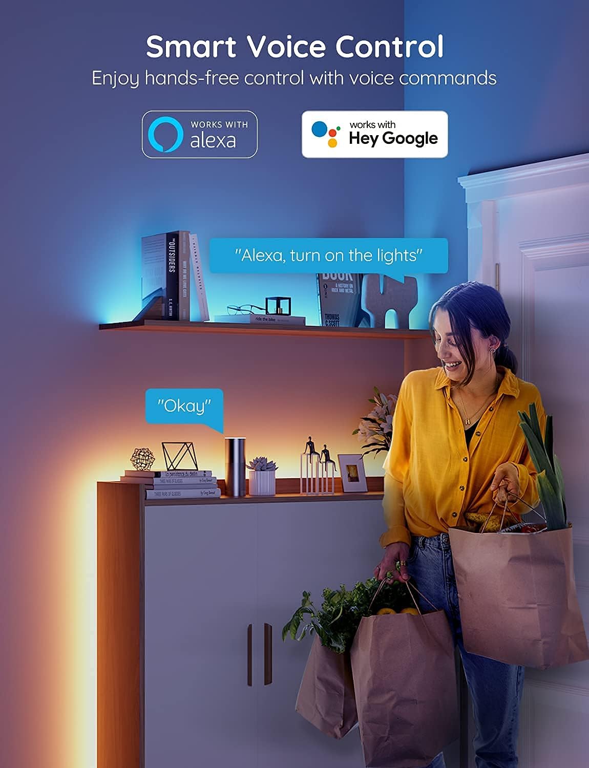 Govee Smart LED Strip Lights, 65.6ft WiFi LED Lights, Work with Alexa and Google Assistant, App Control, DIY Mode and Music Sync RGB Strip Lights for Bedroom, Living Room, Kitchen (No Remote Control) Pack of 2