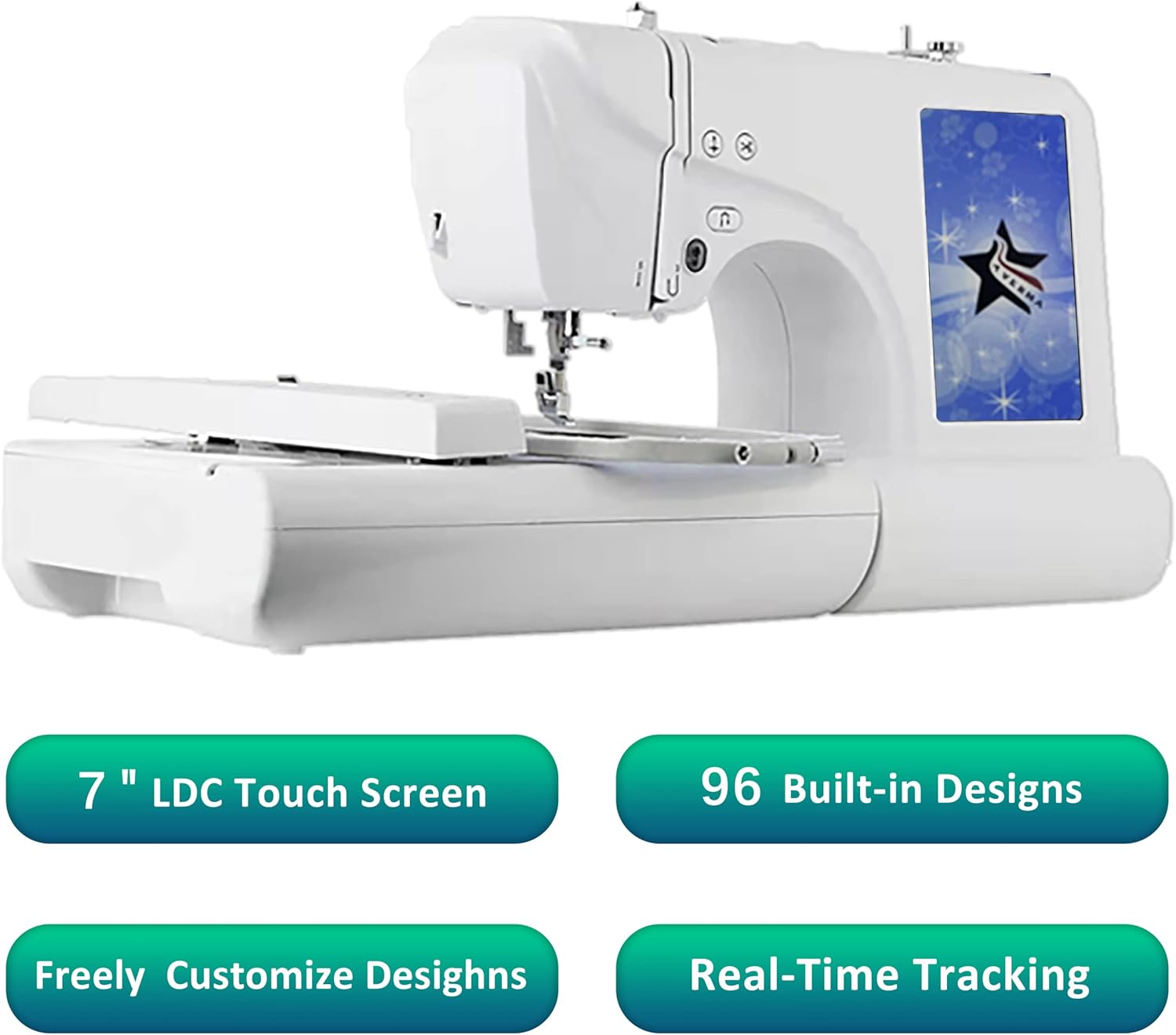AVERMA ES3 Computerized Sewing & Embroidery Machines,96 Designs,160 Built-in Stitches,3.94'' x 9.25'' Embroidery Area,Large 7'' LCD Color Touch Screen and 12 Embroidery Threads for Homeuse