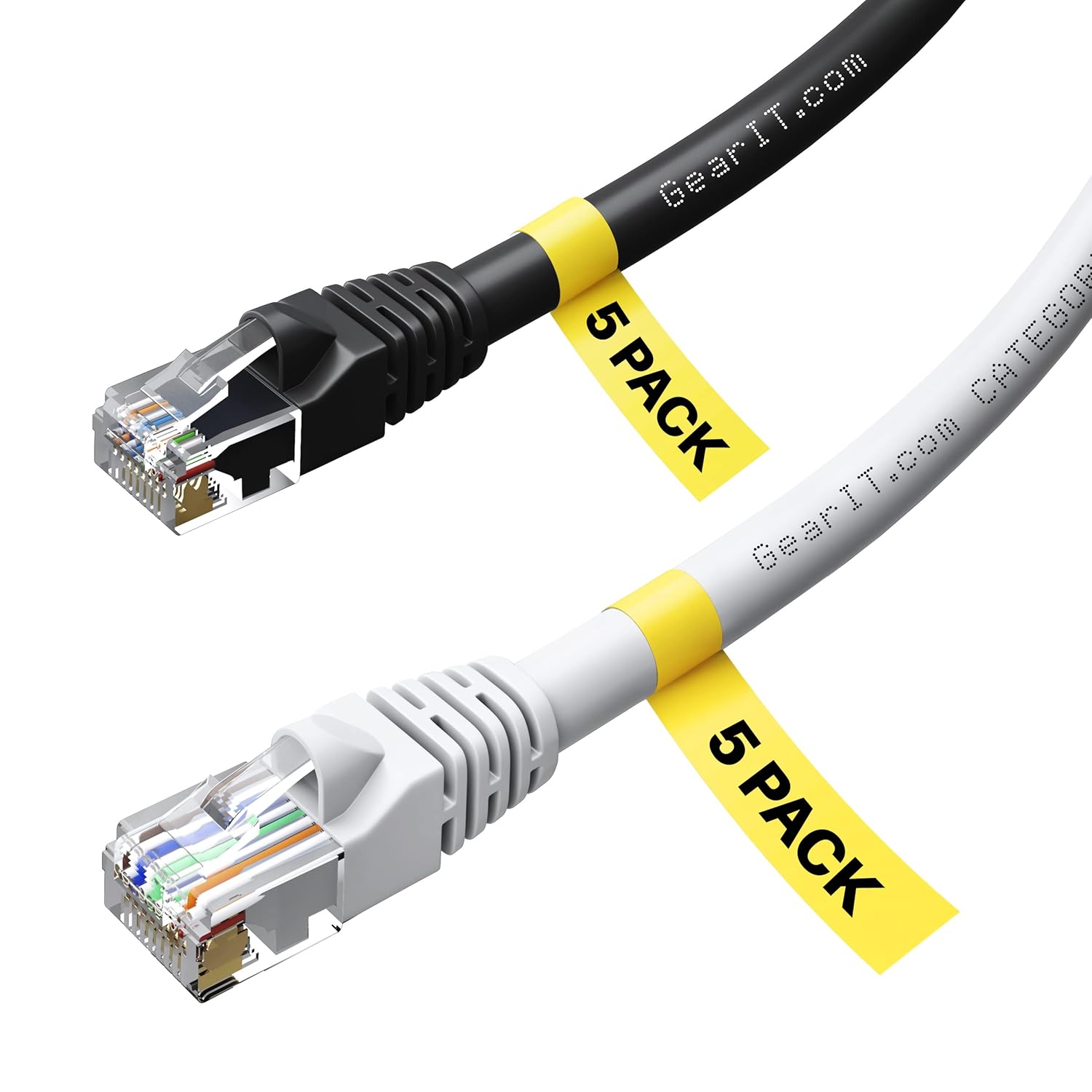 GearIT Cat6 Ethernet Cable, 25 Feet 20-Pack (10 Black, 10 White) Pure Copper Core, Cat 6 Network Patch Internet Cable, RJ45, 25Ft