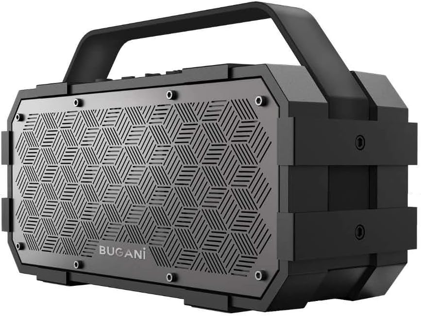 Bluetooth Speaker, Bugani M90 Portable Bluetooth Speaker with 30W Stereo Sound and Deep Bass, 1300Min Playtime and Bluetooth5.0 100ft Wireless Range, Support TF Card/AUX, Built-in Mic（Black） Pack of 2