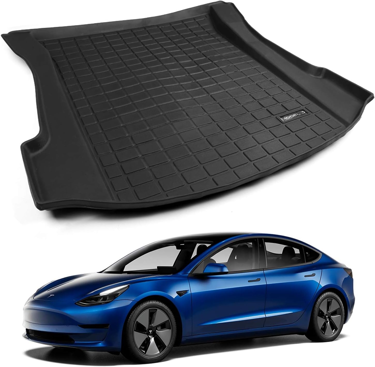 Fit Tesla Model 3 Trunk Mats Front Trunk Liner TPE Rear Trunk Storage Mat Cargo Liners All Weather Tesla Model 3 Accessories (Set of 3 Mats 2021+)