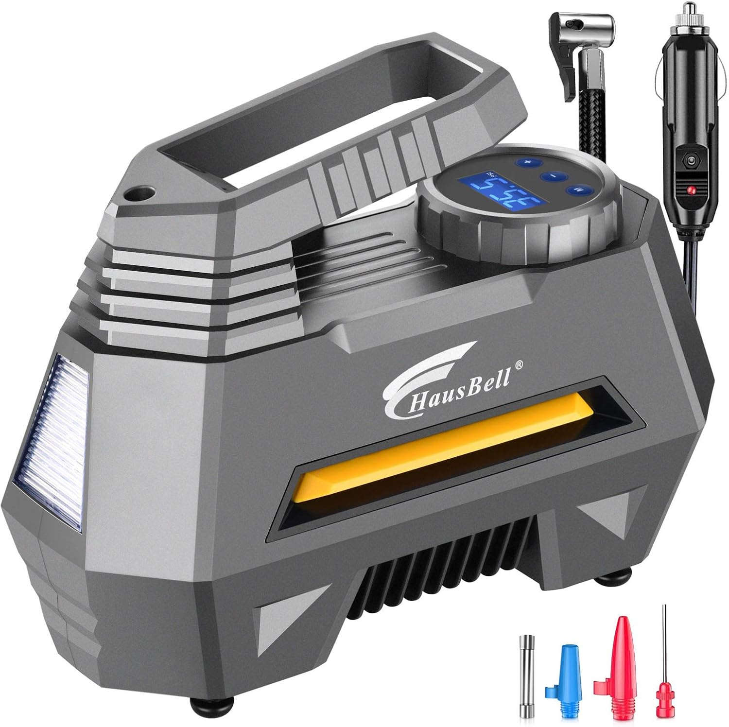 HAUSBELL Portable air Compressor for Car Tires, 12V DC Air Compressor tire inflator Pump, 150 PSI with Emergency LED Flashlight for Car, Motorcycles, Bicycles,Inflatables (Black)