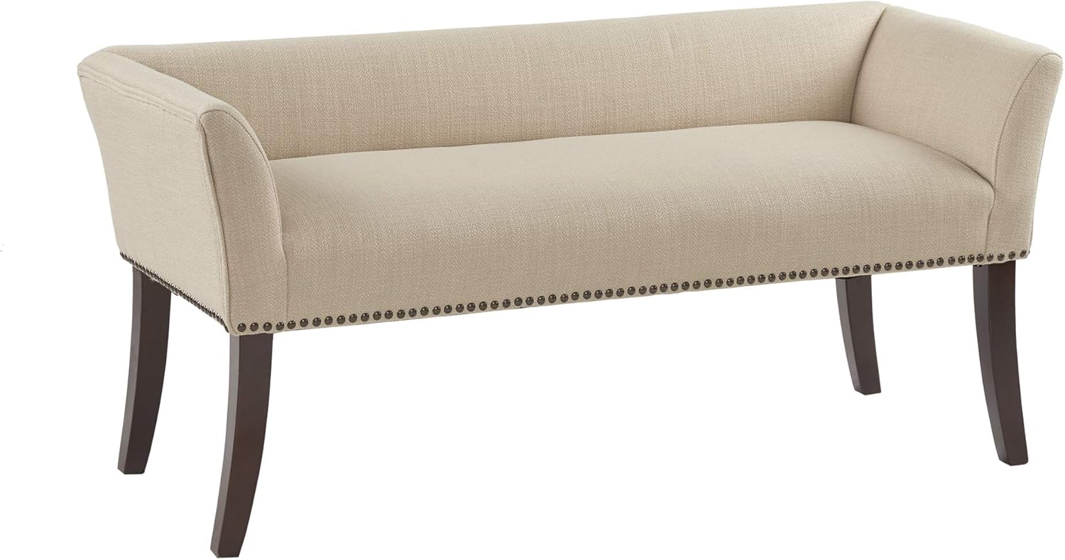 Madison Park Welburn Bedroom Solid Wood Polyester Fabric Seating Modern Style, Accent Bench Ottoman Cream
