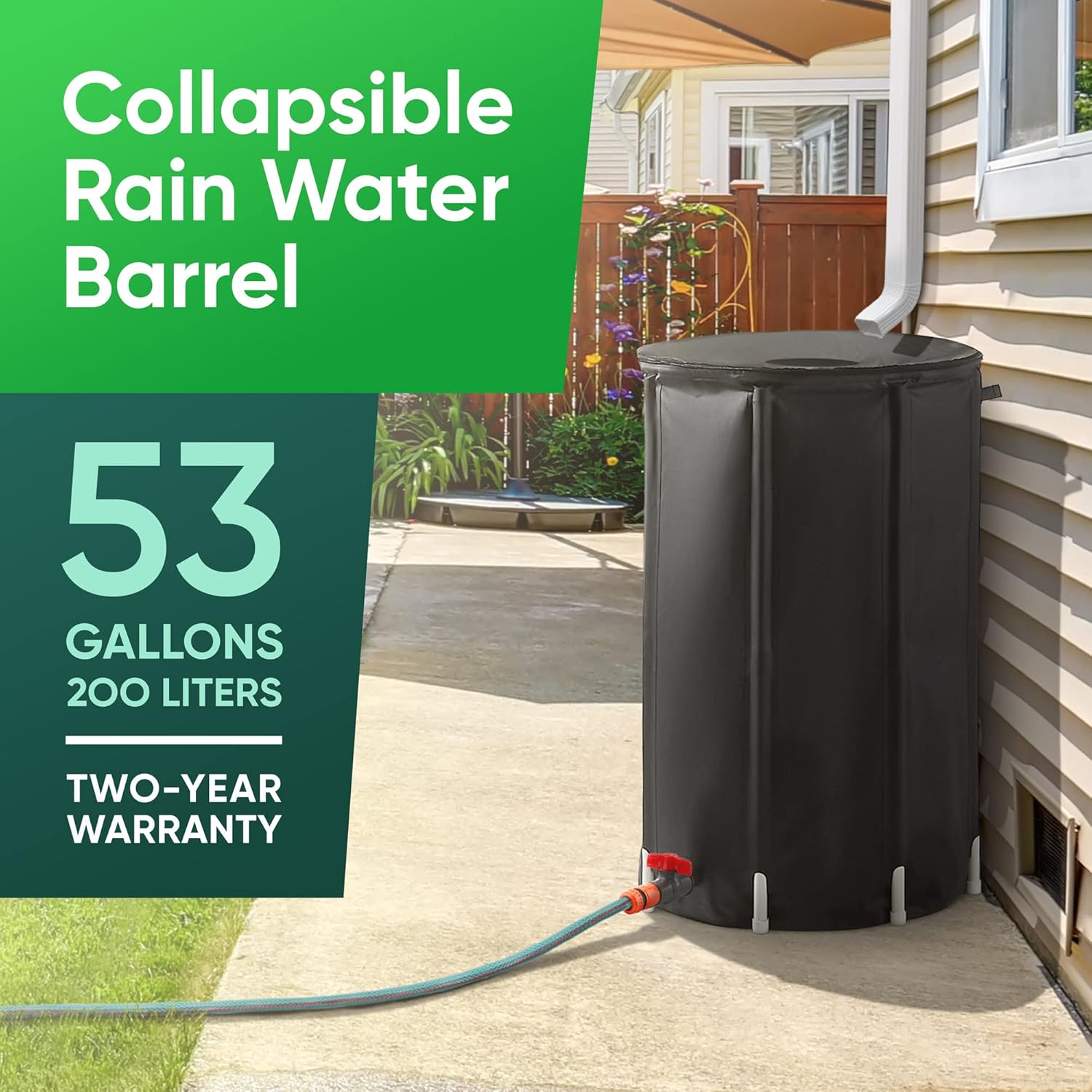 BaseMate Collapsible Rain Barrel |53-Gal Extra-Stable Rainwater Collection System w/Mesh on Top, Drain Pipe, & Spigot| Rain Barrels to Collect Rainwater from Gutter | Heavy-Duty Rain Catcher |by Rhino Pack of 2