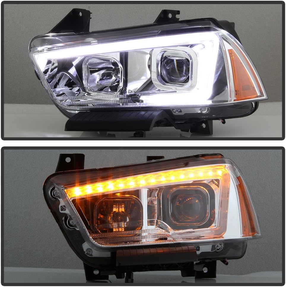 ACANII - For [Halogen Models] Dodge Charger R/T SRT8 LED Signal Switchback DRL Chrome Projector Headlights Headlamps Set
