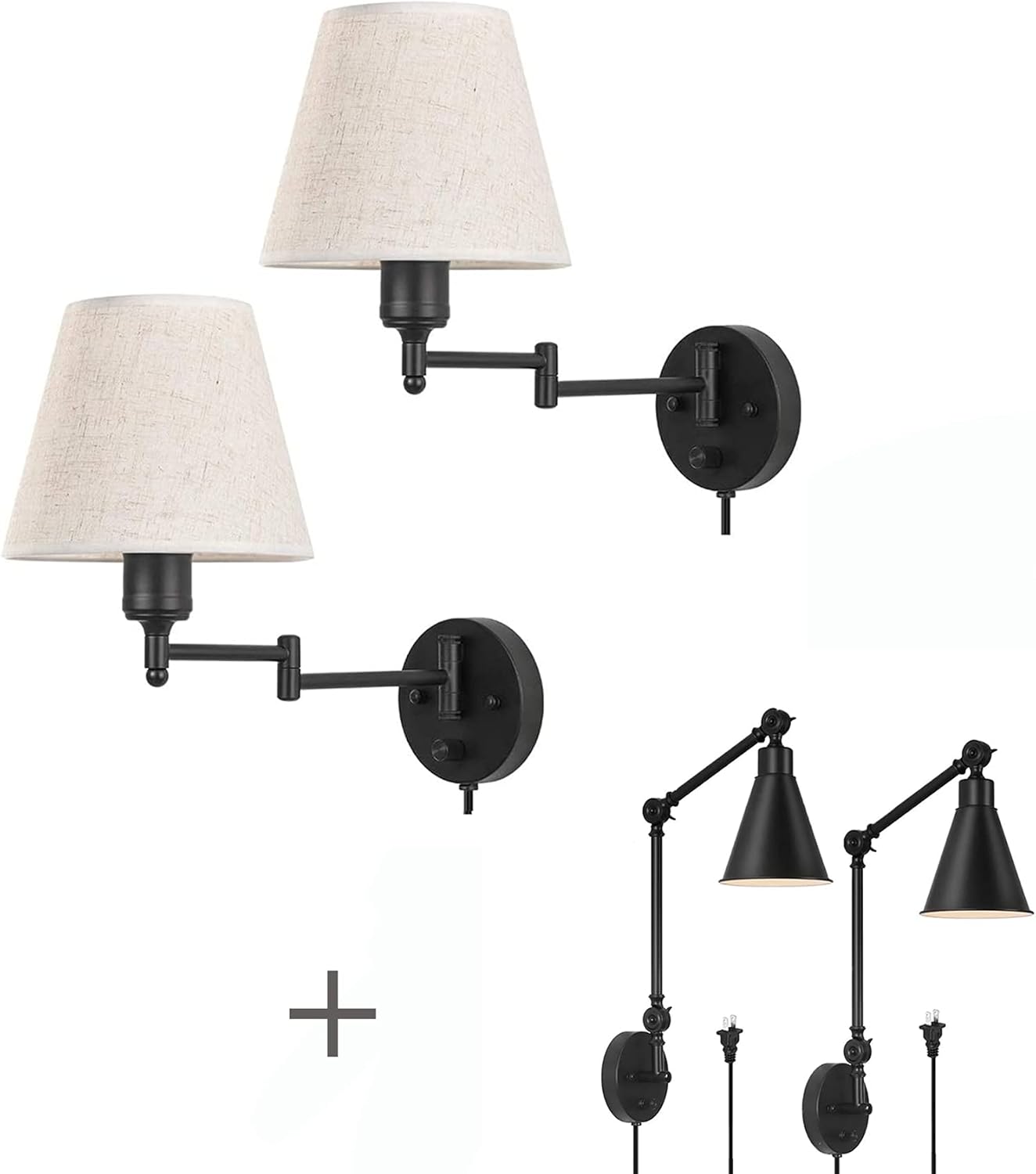 HAITRAL Black Wall Sconces (Up and Down) and Bedroom Wall Lamps ,Without Bulbs (Bundled Goods)