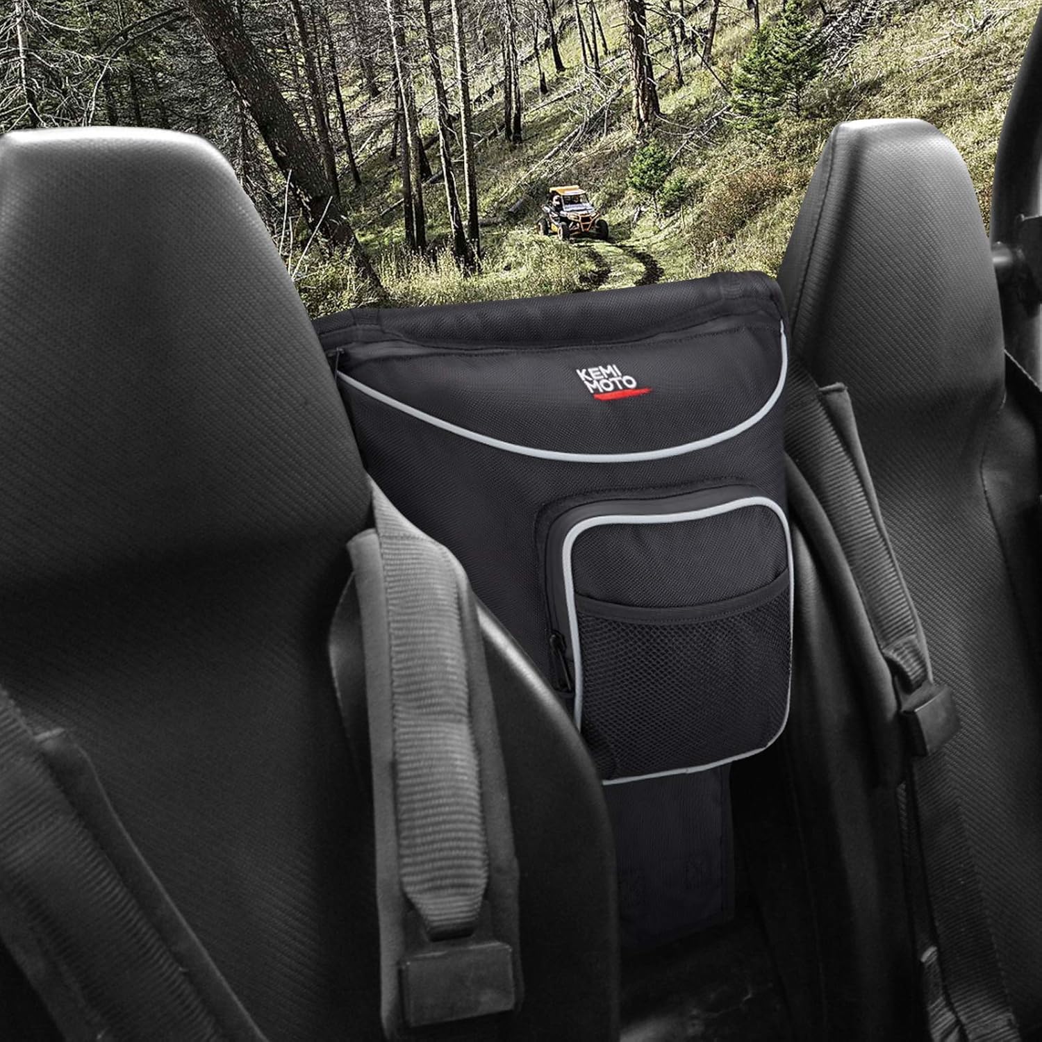 kemimoto 1680D RZR Universal Center Storage Bag UTV Cab Pack with Red Piping and Water Resistant Zippers Compatible with Polaris RZR 570 800 S 900 1000 XP