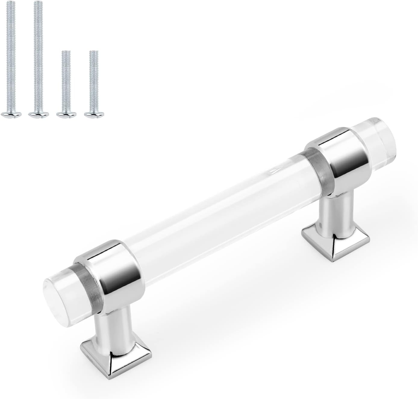 15 Pack Probrico Kitchen Cabinet Handles 3 Inch Hole Center Cabinet Pulls, Polished Chrome Zinc Alloy with Clear Acrylic Cabinet Knobs for Kirtchen and Bathroom Cabinets Pack of 2